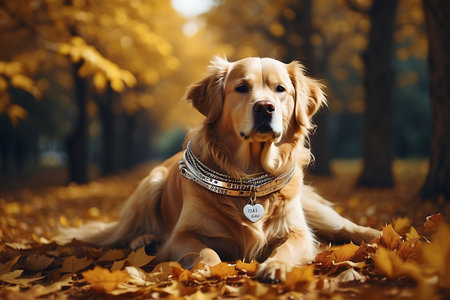 Golden Retriever in autumn park. Golden Retriever portrait.の素材