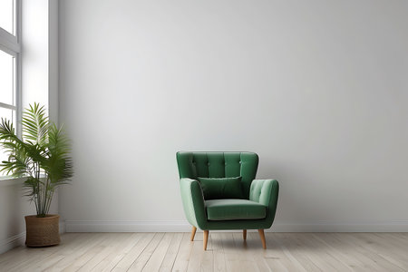 interior with green armchair. 3d render illustration mock upの素材