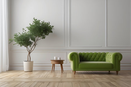 interior with green sofa, table and plant. 3d renderの素材
