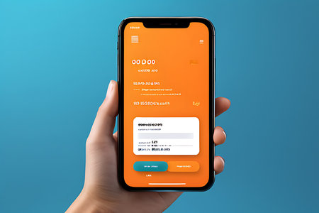 male hand holding smartphone with login screen on blue background. 3d renderingの素材