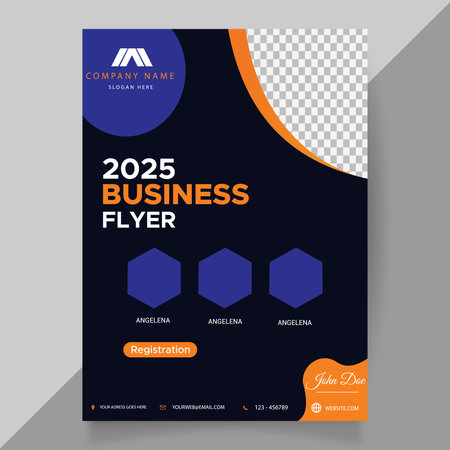 Flyer template. Design for a business, education, advertisement brochure, poster or pamphlet. Blue color. Vector illustration.のイラスト素材