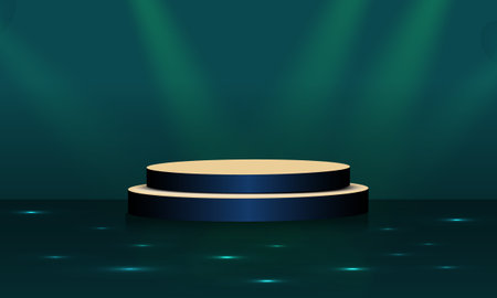 Podium round stage illuminated with spotlight. Award ceremony concept. Vector illustrationのイラスト素材