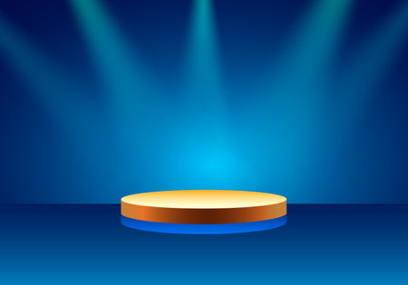Stage podium with lighting, Stage Podium Scene with for Award Ceremony on blue Background, Vector illustrationのイラスト素材