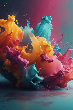 Colorful paint splashing on a dark background. 3d renderingの素材
