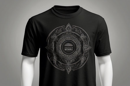 T-shirt mockup with vintage pattern on gray background, front viewの素材