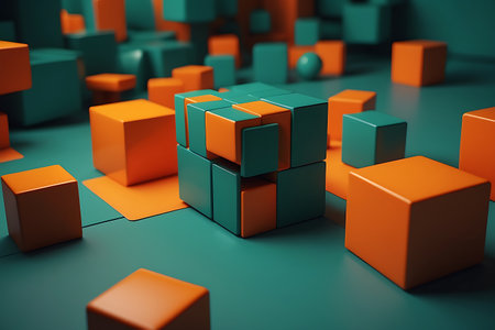 3d rendering of abstract cubes background. Cubes in empty space.の素材