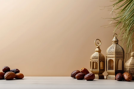 Ramadan Kareem background with arabic lanterns and datesの素材