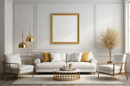 Mock up poster frame in classic interior background. 3d renderの素材
