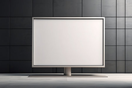 Blank white billboard on black wall. Mock up, 3D Renderingの素材