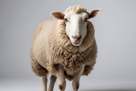 Sheep isolated on a white background, studio shot of a sheepの素材