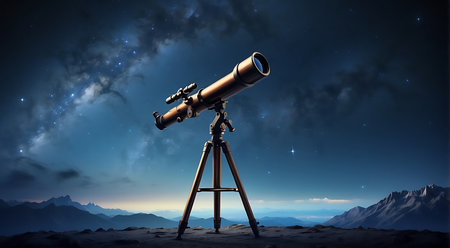Telescope in the night sky. 3D render. Elements of this image furnished by NASAの素材