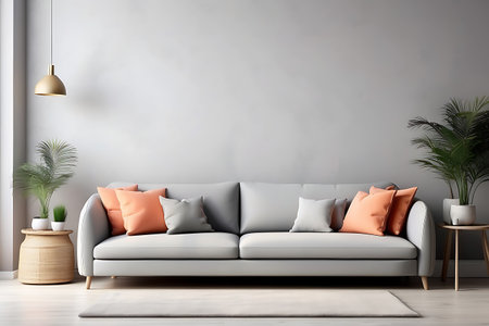 Interior of modern living room with white sofa, 3d renderの素材