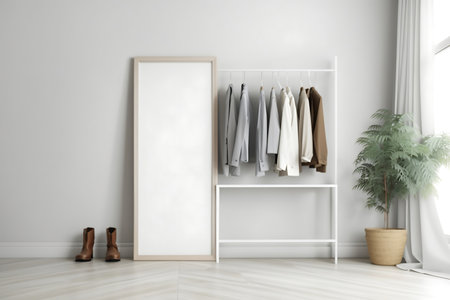 Mock up poster frame in modern interior background, 3D renderingの素材