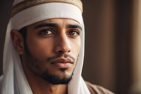 Portrait of a young arabic man in traditional clothes.の素材