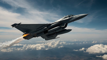 Fighter jet fighter flying high in the sky. 3d renderの素材