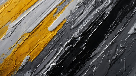 black and yellow paint brush strokes on white background, abstract acrylic paintingの素材