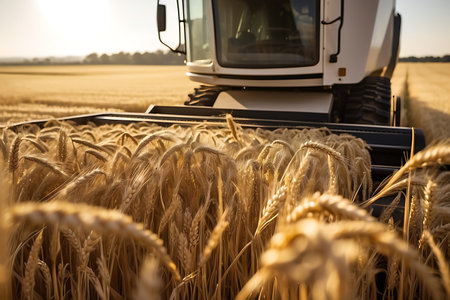 Combine harvester working on a wheat field. Harvesting conceptの素材