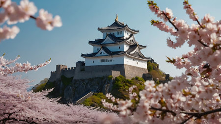 Himeji Castle with cherry blossom in spring, Japan.の素材