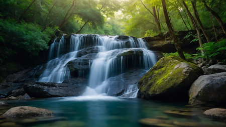 Beautiful waterfall in deep forest, Thailand. Nature landscape background.の素材
