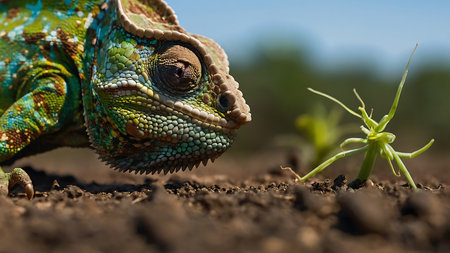 Close up of a veiled chameleon (Panthera chamaeleo)の素材
