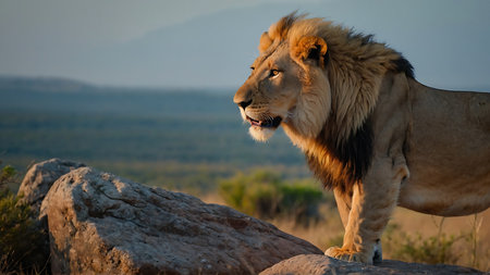Lion standing on a rock in the Kruger National Park, South Africa.の素材
