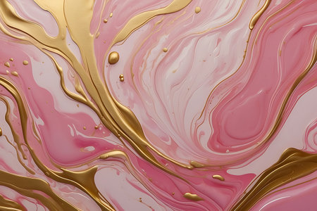Liquid gold and pink paint. Abstract background. 3d rendering.の素材