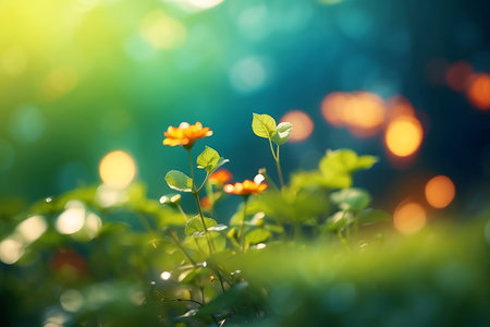 Beautiful flowers in the garden with sunlight and bokeh.の素材