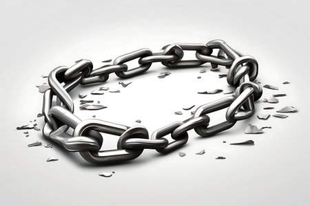 Broken chain on white background. 3d illustration. 3d renderingの素材
