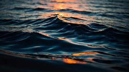 Sunset on the sea. The sun is reflected in the water.の素材