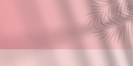Palm leaves shadow on pastel pink background. Blurred shadow from palm leaves on the light pink wallのイラスト素材
