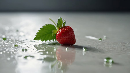 strawberry on a gray background with water drops, selective focusの素材