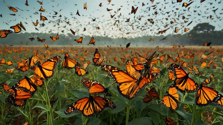 Butterflies flying in the field. Nature background. Selective focus.の素材