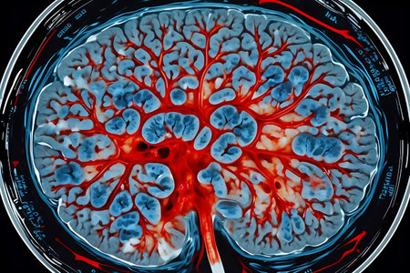 Human brain anatomy, 3D illustration showing human brain and neurons.の素材