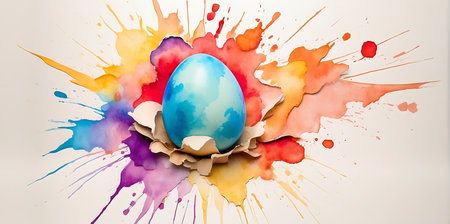 Colorful easter egg with watercolor splashes on white backgroundの素材