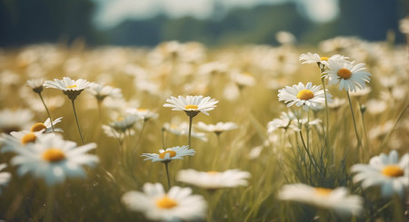 Field of daisies with shallow depth of field and bokehの素材