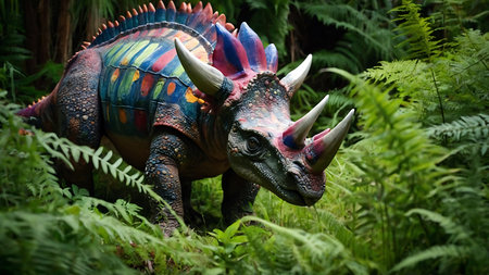 Stegosaurus dinosaur in the forest. Triceratops dinosaurの素材