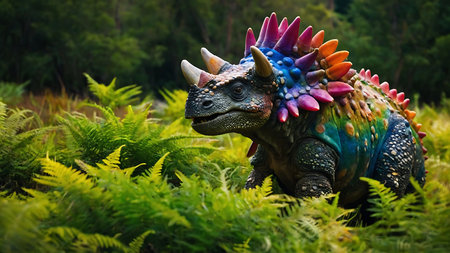 Stegosaurus Dinosaur in the forest, close-up view.の素材