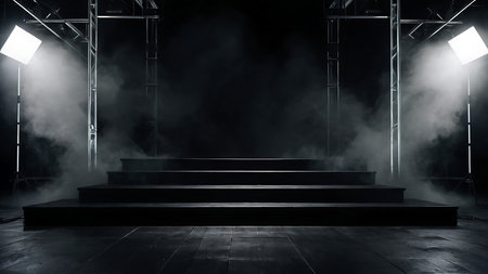 Empty stage with smoke and spotlights. 3D Rendering.の素材