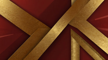 Abstract red background with golden lines. Vector illustration. Eps 10.の素材