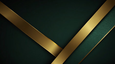Green background with golden lines. Graphic design element. 3D illustrationの素材