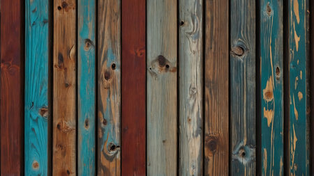 Wooden planks in blue and green colors. Vintage background.の素材
