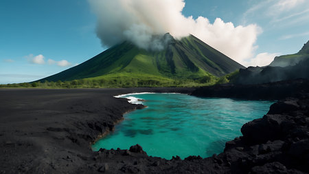 Volcanic landscape of the island of Kamchatka, Russiaの素材