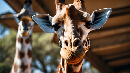 Close up of a giraffe in a safari park in South Africaの素材