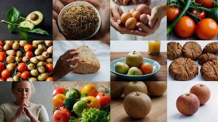 Chocolate fondue with different kinds of chocolate candies and fruitsの素材