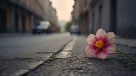 Lonely flower on a street in the old city of Pragueの素材