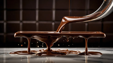 close up of pouring chocolate on table with spoon, shallow dofの素材