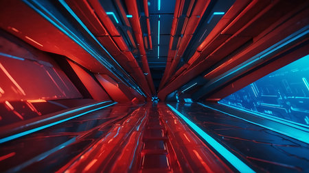 3d rendering. Futuristic scifi tunnel corridor with glowing lightsの素材