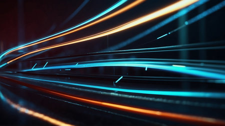 abstract long exposure of light trails on the street in the tunnelの素材