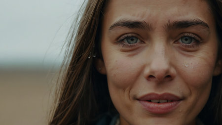 Close-up portrait of a beautiful caucasian woman with blue eyesの素材