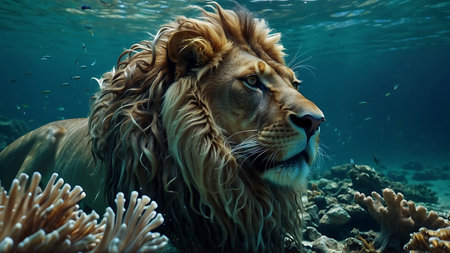 Lion in the Red Sea, Egypt. Close-up.の素材